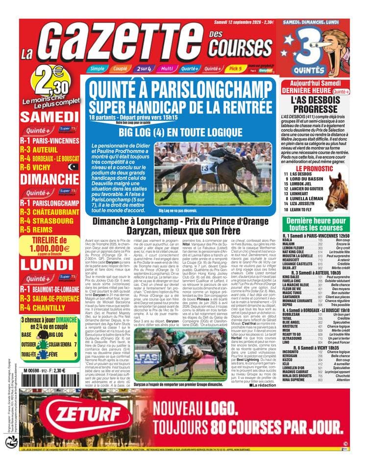 Couverture de l'édition du Samedi 12 septembre 2026