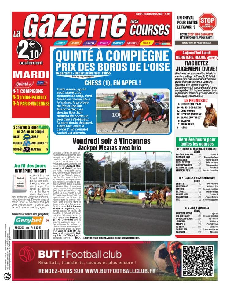 Couverture de l'édition du Lundi 14 septembre 2026