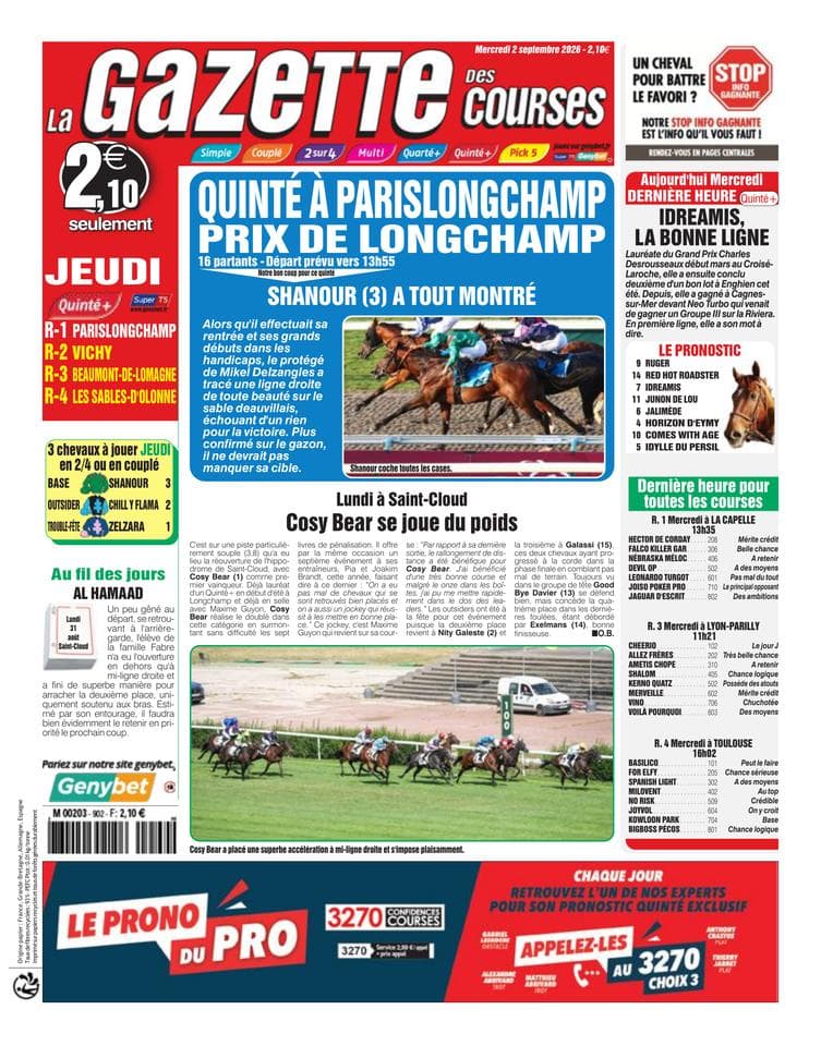 Couverture de l'édition du Mercredi 2 septembre 2026