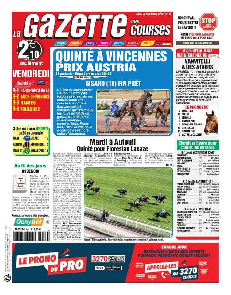 Couverture de l'édition du Jeudi 24 septembre 2026