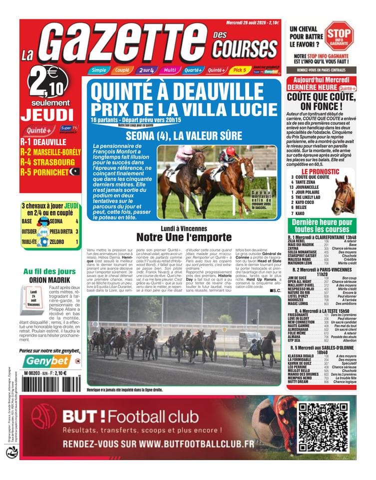 Couverture de l'édition du Mercredi 26 août 2026