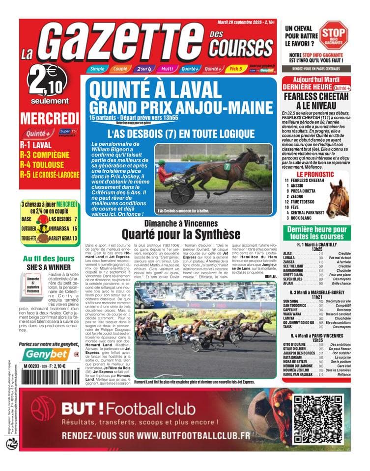 Couverture de l'édition du Mardi 29 septembre 2026