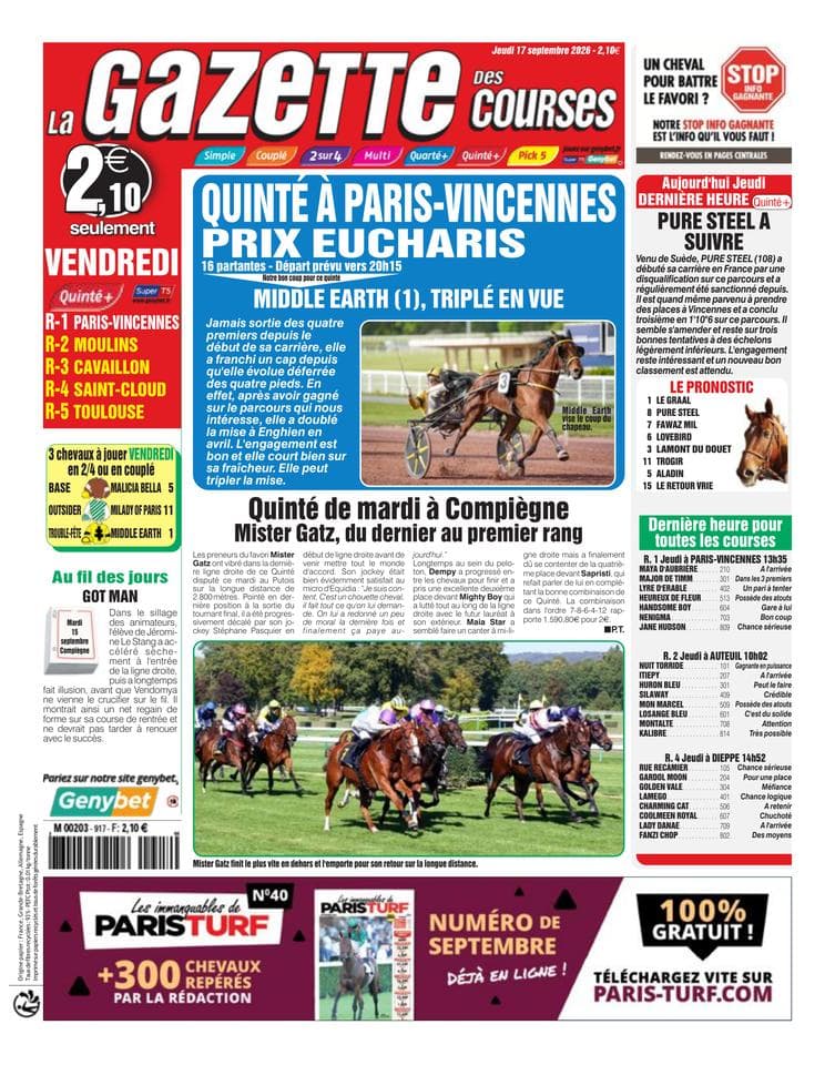 Couverture de l'édition du Jeudi 17 septembre 2026