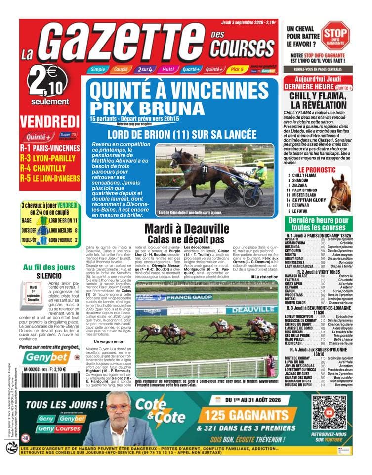 Couverture de l'édition du Jeudi 3 septembre 2026