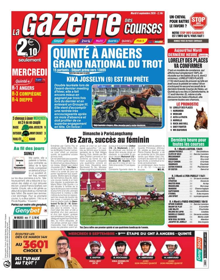 Couverture de l'édition du Mardi 8 septembre 2026